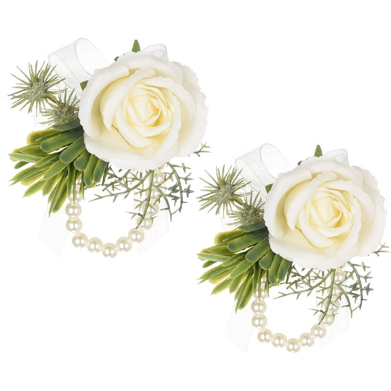 DearHouse 2Pcs Rose Wristband, Girl Bridesmaid Wedding Wrist Corsage Party Prom Hand Flower Decor (2pc Rose Rose Wrist) - Image 1